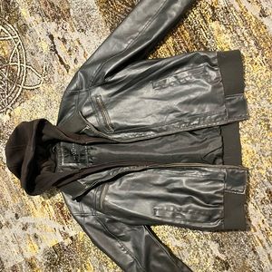 Sean John leather jacket bomber hoodie